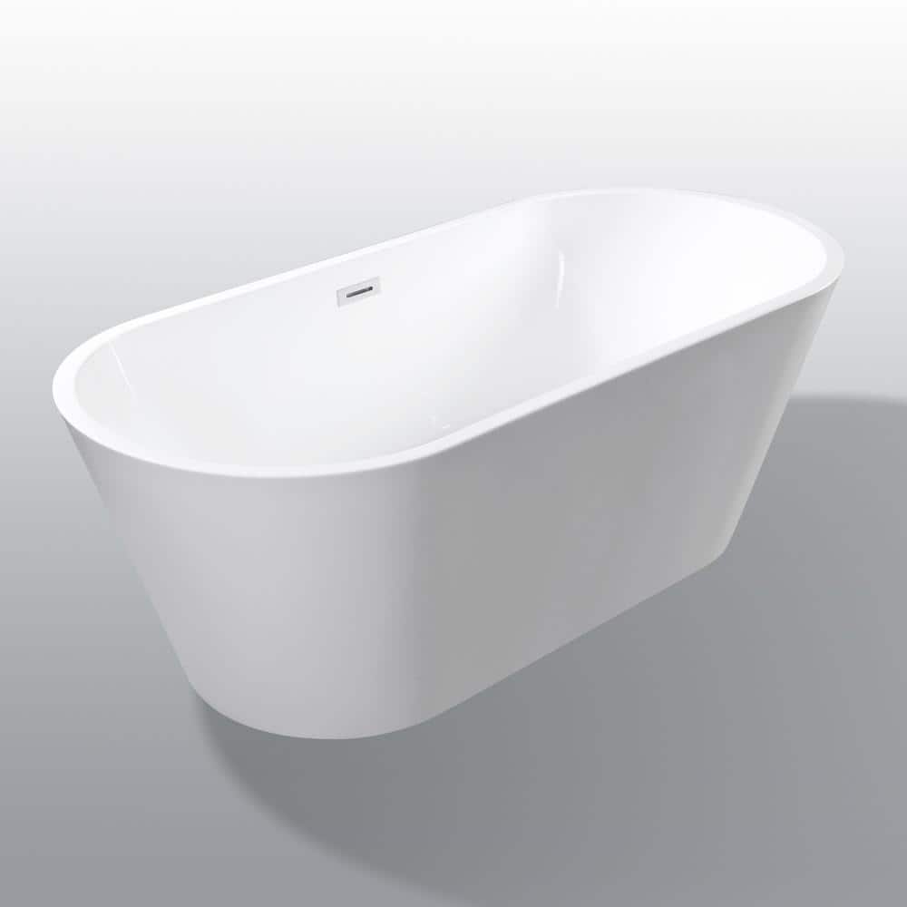 ANGELES HOME 67 in. x 31.5 in. Acrylic Soaking Freestanding Bathtub with Chrome Overflow and Pop-up Drain in Gloss White/Polished
