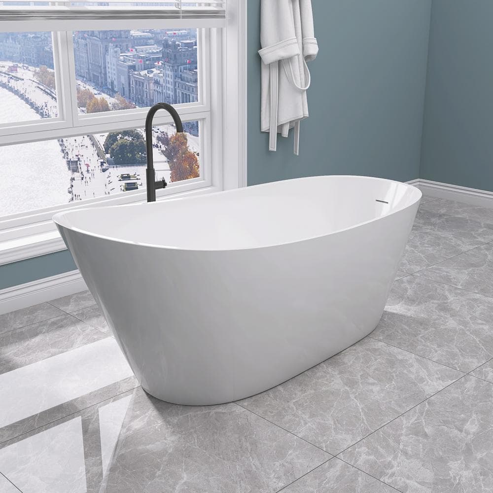 NTQ 59 in. x 29 in. Acrylic Freestanding Soaking Bathtub Stand Alone Bathtub Left Drain Free Standing Tub in White
