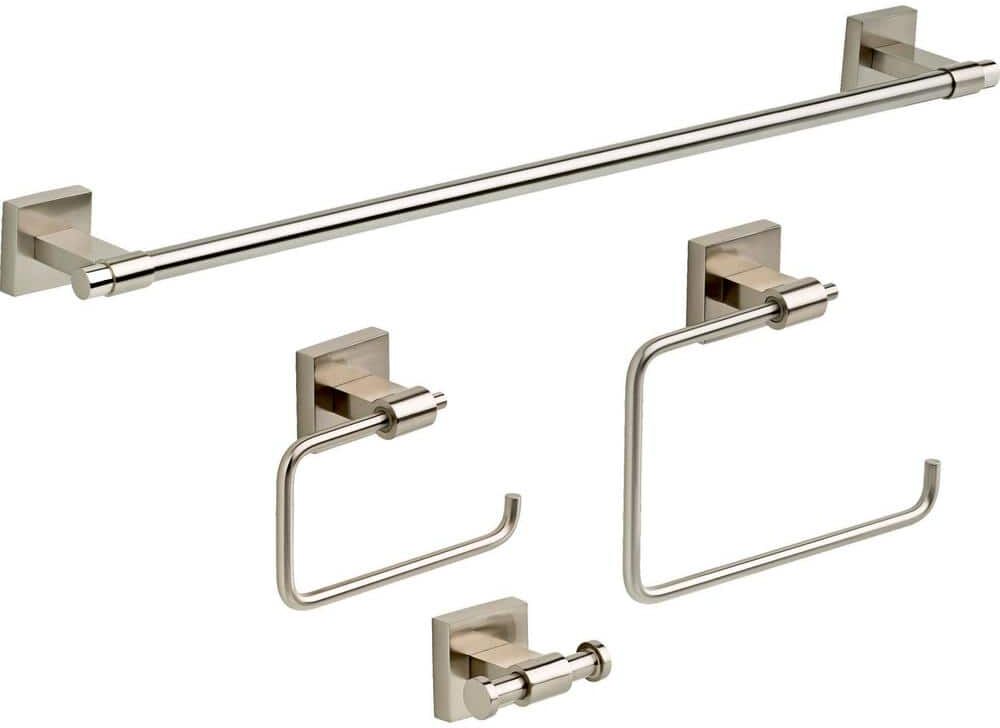 Franklin Brass Maxted 4-Piece Bath Accessory Set with 24 in. Towel Bar, Toilet Paper Holder, Towel Ring, Towel Hook in in Satin Nickel