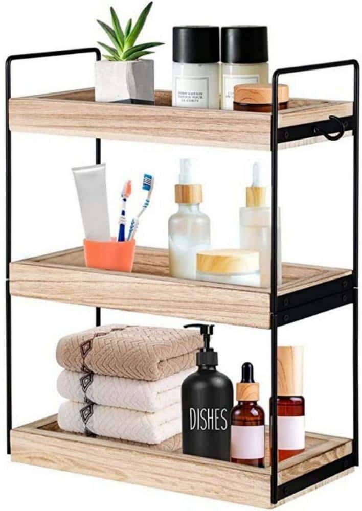 Dyiom 3-Tier Bathroom Countertop Organizer - Wood Bathroom Countertop  Bathroom Trays for Counter, 6.7 in., Metal,Brown