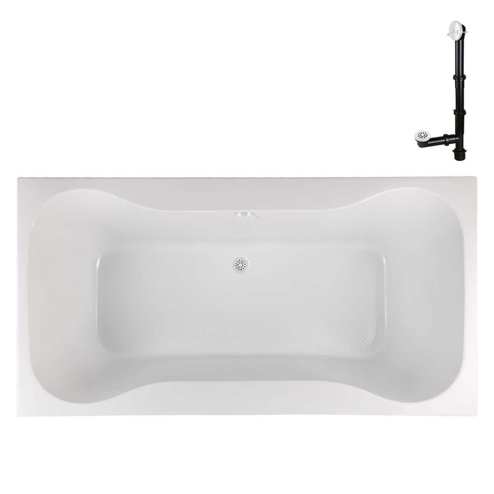 Streamline N-4460-766-WH 60 in. x 32 in. Rectangular Acrylic Soaking Drop-In Bathtub, with Center Drain in Glossy White