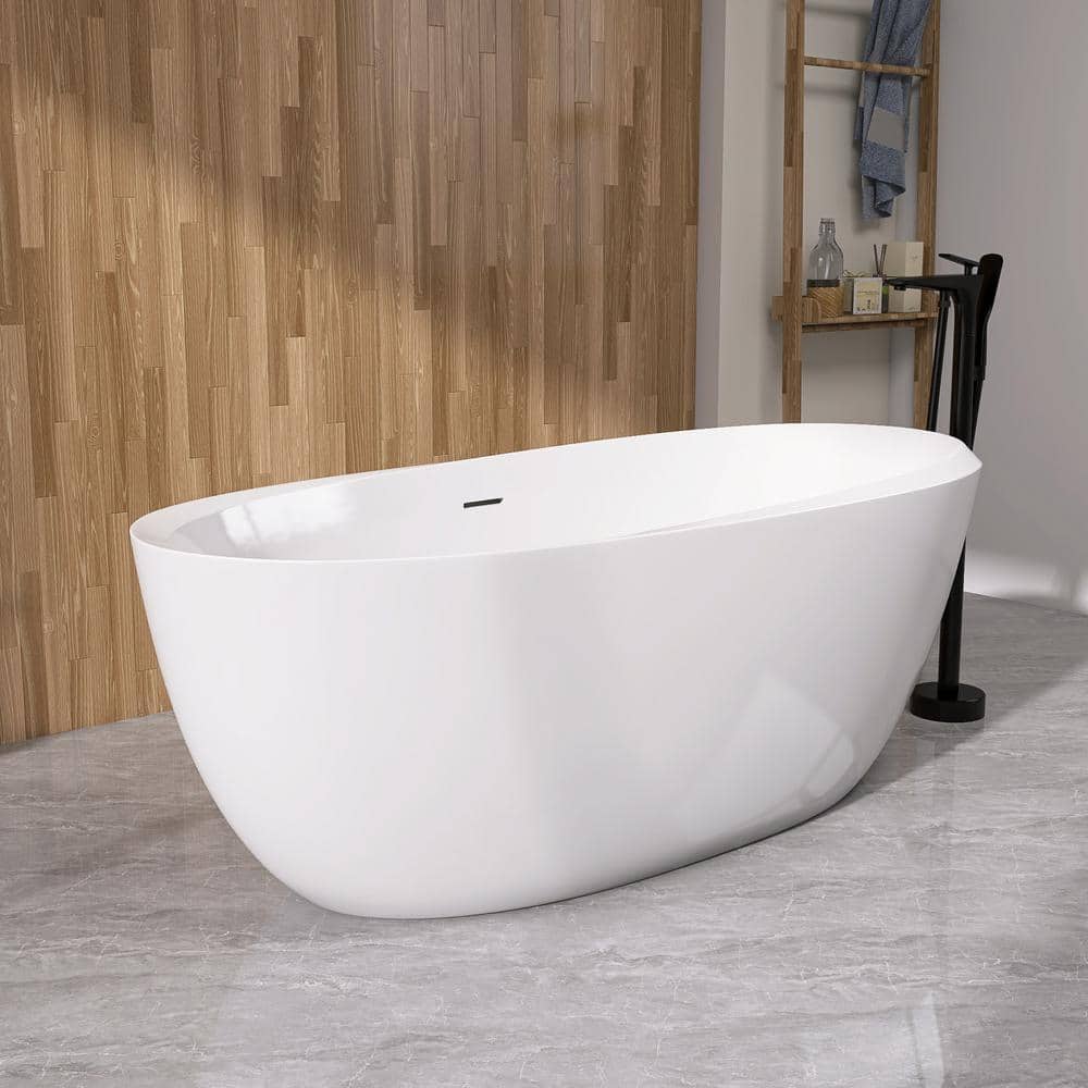 NTQ 67 in. x 29.5 in. Acrylic Free Standing Deep Soaking Bathtub Oval Freestanding Flatbottom Alone Soaker Bath Tub in White