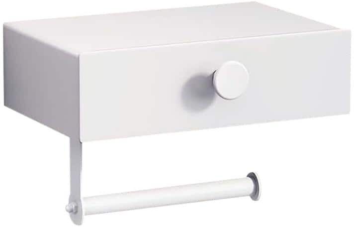 Flynama Wall Mount Toilet Paper Holder with Storage Drawer in Matte White