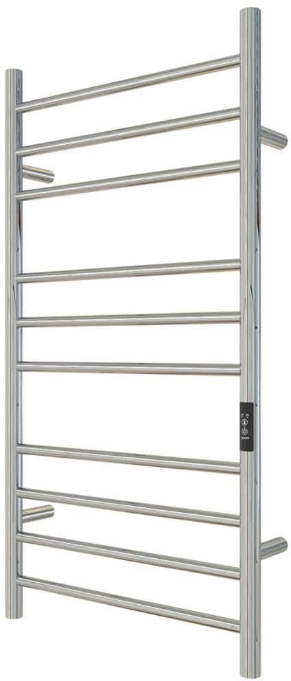 KWW 10-Bars Stainless Steel Wall Mounted Electric Towel Warmer Rack in Polished Silver