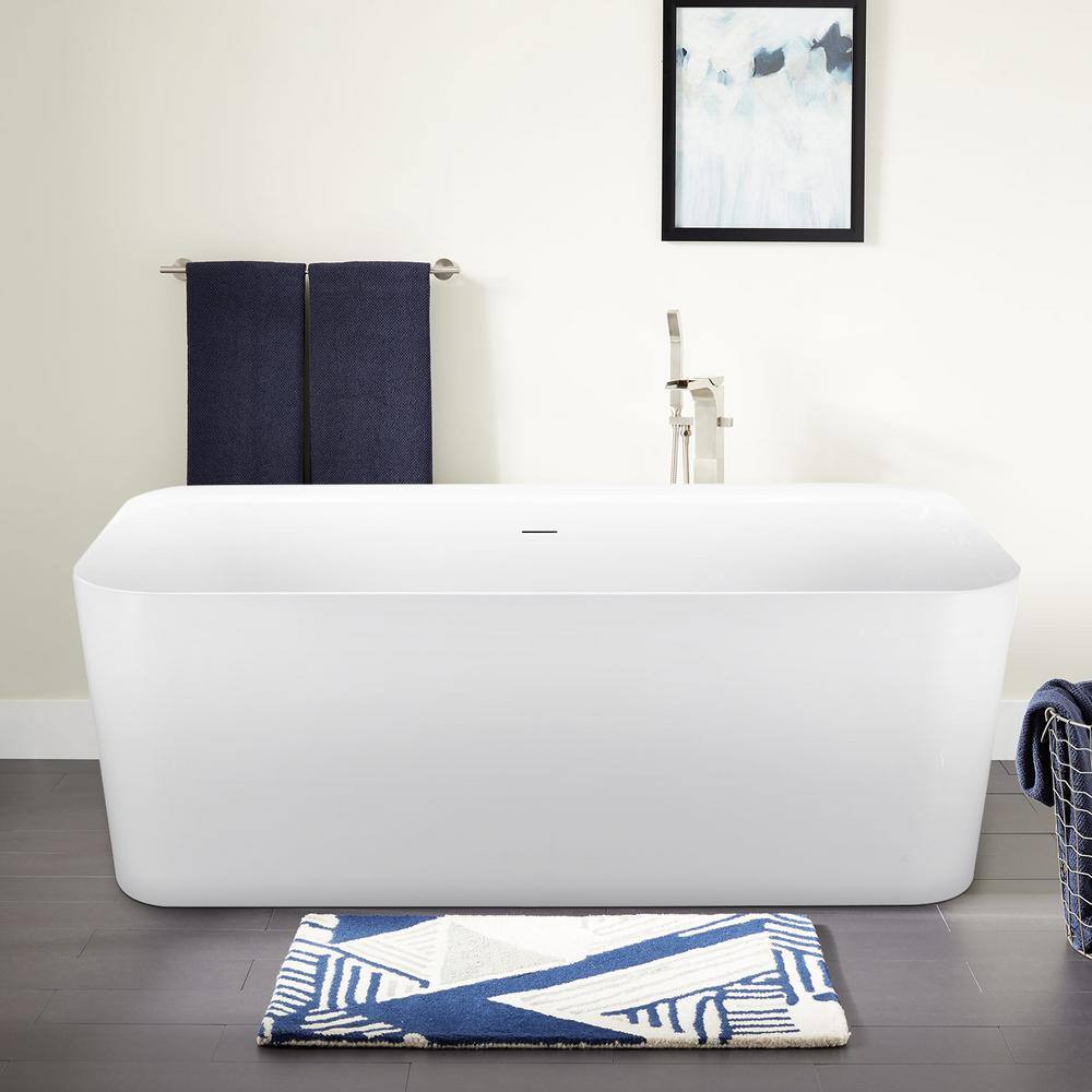 Mokleba Modern 67 in. Acrylic Soaking SPA Tub Stand Alone Bathtub in Glossy White