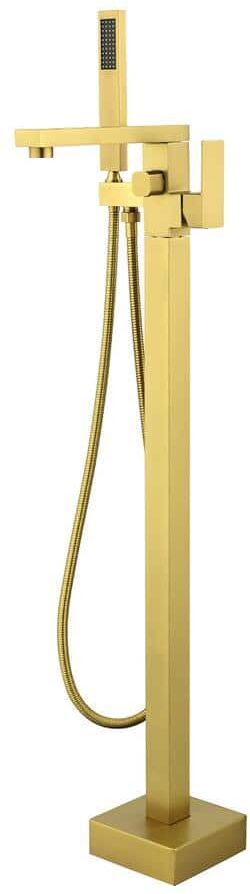 WELLFOR Single-Handle Freestanding Tub Faucet with Hand Shower in Brushed Gold