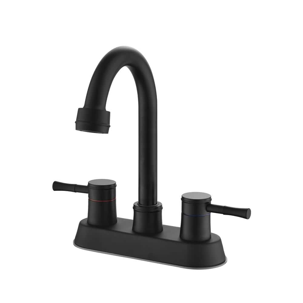 FORCLOVER 4 in. Centerset Double-Handle Lead-Free Bathroom Faucet in Matte Black with Pop-Up Drain and Supply Lines