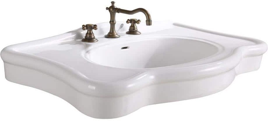 RENOVATORS SUPPLY MANUFACTURING Deluxe White Porcelain Console Bathroom Sink Basin Only 6 in. Depth with Overflow and 8 in. Widespread Faucet Holes