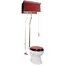 RENOVATORS SUPPLY MANUFACTURING Birmingham High Tank Toilet Single Flush Elongated Bowl in White with Cherry Flat Tank & Brass Rear Entry Pipes