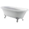 Barclay Products Claudia 67 in. Acrylic Double Roll Top Clawfoot Non-Whirlpool Bathtub in White with Faucet Holes in Deck and BN Feet