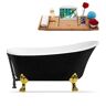 Streamline 59 in. Acrylic Clawfoot Non-Whirlpool Bathtub in Glossy Black With Matte Black Drain And Polished Gold Clawfeet