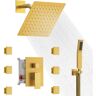 EVERSTEIN 3-Spray Wall Mount Dual Shower Head and Handheld Shower 2.5 GPM with 6-Jets in Brushed Gold (Valve Included)