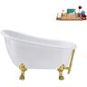 Streamline 53 in. Acrylic Clawfoot Non-Whirlpool Bathtub in Glossy White with Brushed Gold Drain And Polished Gold Clawfeet