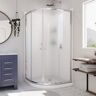 DreamLine Prime 33 in. x 33 in. x 76.75 in. H Sliding Semi-Frameless Corner Shower Enclosure in Chrome with Base and Back Walls