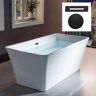 WOODBRIDGE Ramo 59 in. Acrylic Freestanding Flat Bottom Double Ended Tub with Matte Black Drain and Overflow Included in White