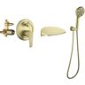 Miscool Poo Single-Handle Wall Mount Roman Tub Faucet with 7-Spray Round Hand Shower in Brushed Gold (Valve Included)