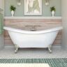 DreamLine Chesapeake 69 in. x 29 in. Acrylic Clawfoot White Bathtub with Brushed Nickel Drain