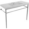 Nameeks Cangas Ceramic Console Bathroom Sink in White with 3 Faucet Holes and Chrome Stand