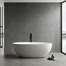 ANGELES HOME 61 in. Stone Resin Solid Surface Matte Flatbottom Freestanding Bathtub in White