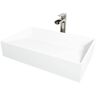 VIGO Matte Stone Starr Composite Rectangular Vessel Bathroom Sink in White with Amada Faucet and Drain in Brushed Nickel