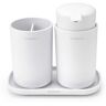 Brabantia ReNew 3-Piece Bathroom Accessory Set with Soap Pump, Toothbrush Holder and Tray in White