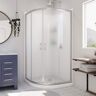 DreamLine Prime 33 in. x 76-3/4 in. Semi-Frameless Corner Sliding Shower Enclosure in Brushed Nickel with Base and Backwall