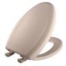 BEMIS Soft Close Elongated Plastic Closed Front Toilet Seat in Innocent Blush Removes for Easy Cleaning and Never Loosens