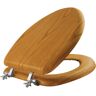 Mayfair Elongated Wood Closed Front Toilet Seat in Natural Oak with Chrome Hinge