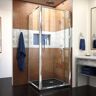 DreamLine Flex 32 in. x 32 in. x 74.75 in. Framed Pivot Enclosure in Chrome and Black Corner Shower Base