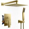 FORIOUS 12 in. 2-Jet High Pressure Shower System with Handheld in Gold (Valve Included)