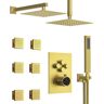 GRANDJOY 15-Spray His and Hers Showers Square High Pressure Multi-Functionn Wall Bar Shower Kit in Brushed Gold Valve Included