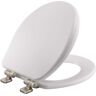 BEMIS Alesio Round Never Loosens Enameled Wood Closed Front Toilet Seat in White with Soft Close Brushed Nickel Hinges