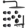 GRANDJOY Module Switch 7-Spray 12 in. Dual Wall Mount Fixed and Handheld Shower Head 2.5 GPM in Matte Black with Valve 6 Jets