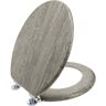 HOME + SOLUTIONS Round Distressed Wood Closed Front Toilet Seat in Gray