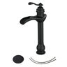 Single Handle Single Hole Waterfall Bathroom Vessel Sink Faucet with Pop-Up Drain Assembly Included in Matte Black