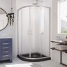 DreamLine Prime 33 in. x 74-3/4 in. Semi-Frameless Corner Sliding Shower Enclosure in Brushed Nickel with Black Base Kit