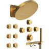 GRANDJOY 12.6 in. Module Switch 15-Spray Dual Wall Mount Fixed and Handheld Shower Head 2.5 GPM in Brushed Gold Valve Include