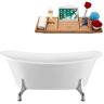 Streamline 59 in. Acrylic Clawfoot Non-Whirlpool Bathtub in Glossy White With Brushed Nickel Drain And Polished Chrome Clawfeet