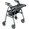 Stander Wonder Indoor Rollator, 4-Wheel Lightweight Folding Walker with Tray in Black Walnut