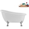 Streamline 53 in. x 25.6 in. Acrylic Clawfoot Soaking Bathtub in Glossy White with Polished Chrome Clawfeet and Matte Pink Drain