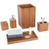 Seville Classics 5-Piece Bathroom Accessory Set with Wastebasket, Pump Dispenser, Toothbrush, Cotton Swab, and Towel Holder in Bamboo