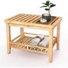 Dracelo 15 in. D x 24 in. W x 18.2 in. H Natural Bathroom Bamboo Shower Bench Seat with Storage Shelf