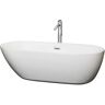 Wyndham Collection Melissa 70.75 in. Acrylic Flatbottom Center Drain Soaking Tub in White with Floor Mounted Faucet in Chrome