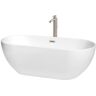 Wyndham Collection Brooklyn 67 in. Acrylic Flatbottom Bathtub in White with Brushed Nickel Trim and Floor Mounted Faucet