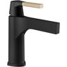 Delta Zura Single-Handle Single-Hole Bathroom Faucet with Metal Drain Assembly in Matte Black and Champagne Bronze