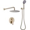 Satico Single Handle 1-Spray Round Shower Faucet 2.5 GPM 10 in Shower System Shower Head with Handheld in Brushed Gold