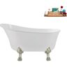 Streamline 51 in. Acrylic Clawfoot Non-Whirlpool Bathtub in Glossy White with Glossy White Drain And Brushed Nickel Clawfeet