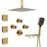 Mondawe Andalusia Multiple 7-Spray Patterns Dual 12 in. Ceiling Mount Rain Shower Heads with 2.5 GPM 3-Jet, Valve in Champagne