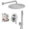 Zalerock Rainfall 1-Spray Round 12 in. Shower System with Hand Shower in Brushed Nickel