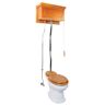 RENOVATORS SUPPLY MANUFACTURING High Tank Toilet 2-Piece 1.6 GPF Single Flush Elongated Bowl in White with Light Oak Tank, Seat Not Included